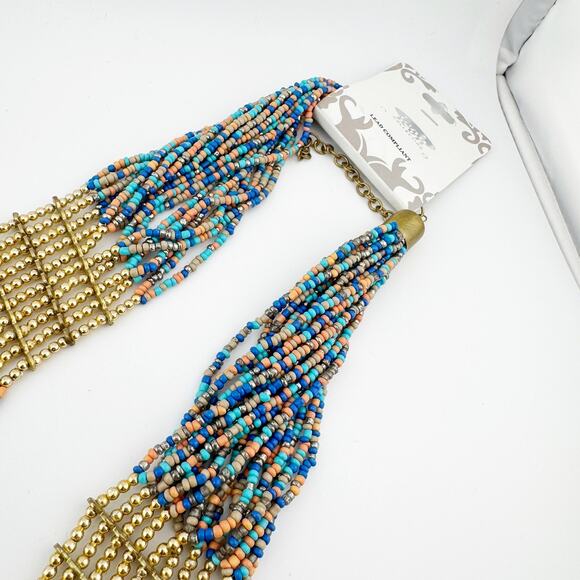 Multicolor Beaded Strand Necklace with Gold Accents Made in‎ India - Picture 9 of 10